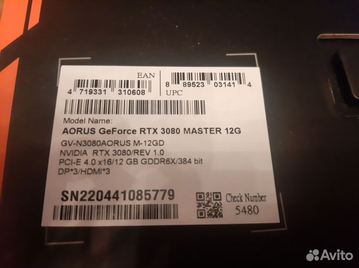 Видеокарта GeForce RTX 3080 aorus master (12gb)