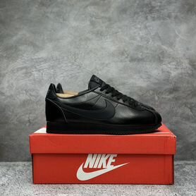 Nike cortez black leather clearance