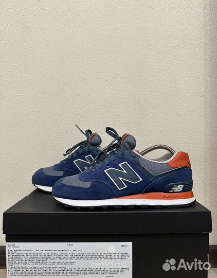 New Balance 574 Navy Blue Orange Suede (оригинал)