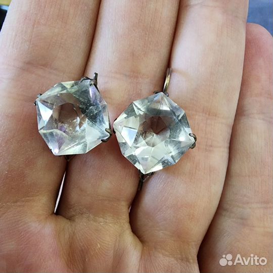 Серьги серебро СССР 875 проба СССР горный хрусталь
