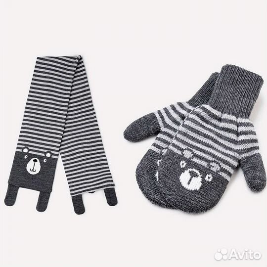 Шарф и варежки комплект для мальчика 1-2 года