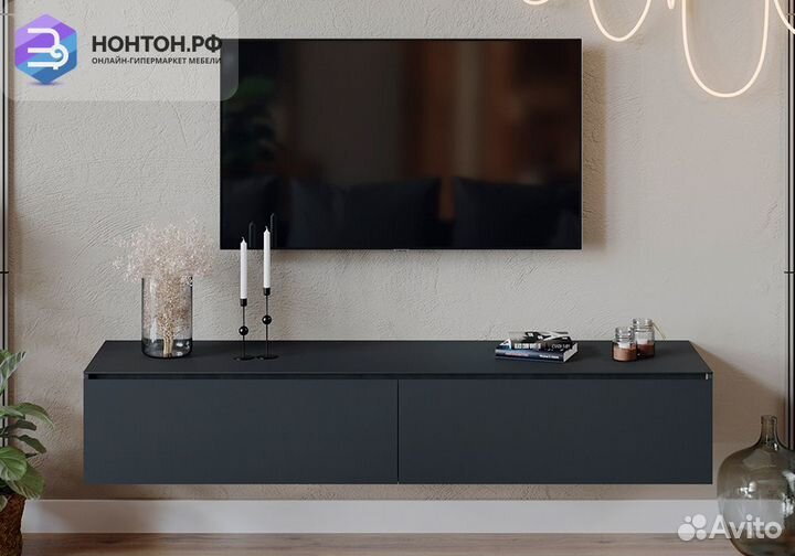 Тв-тумба Глосс яблоня беллуно / стекло графит мато