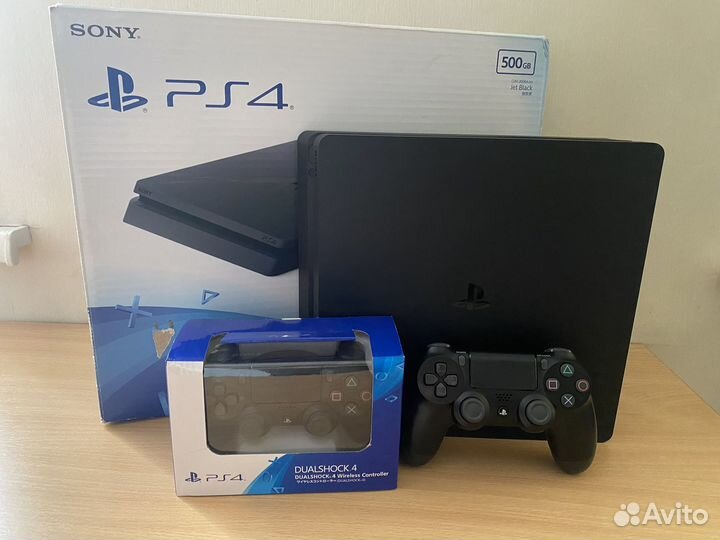 Ps4 slim 1tb 2 геймпада + 400 игр