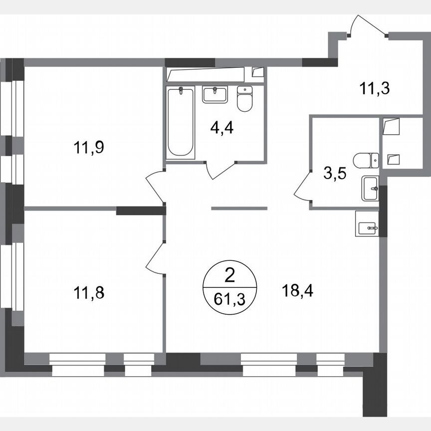2-к. квартира, 61,3 м², 14/20 эт.
