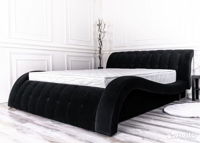 Кровать черный велюр двухспальная