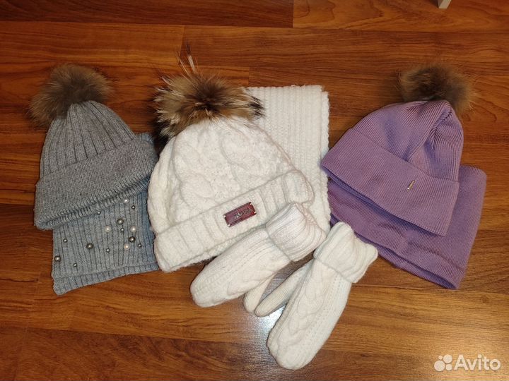 Комплект шапка шарф снуд варежки