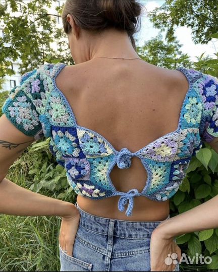 Вязаный летний топ из квадратов Pinterest