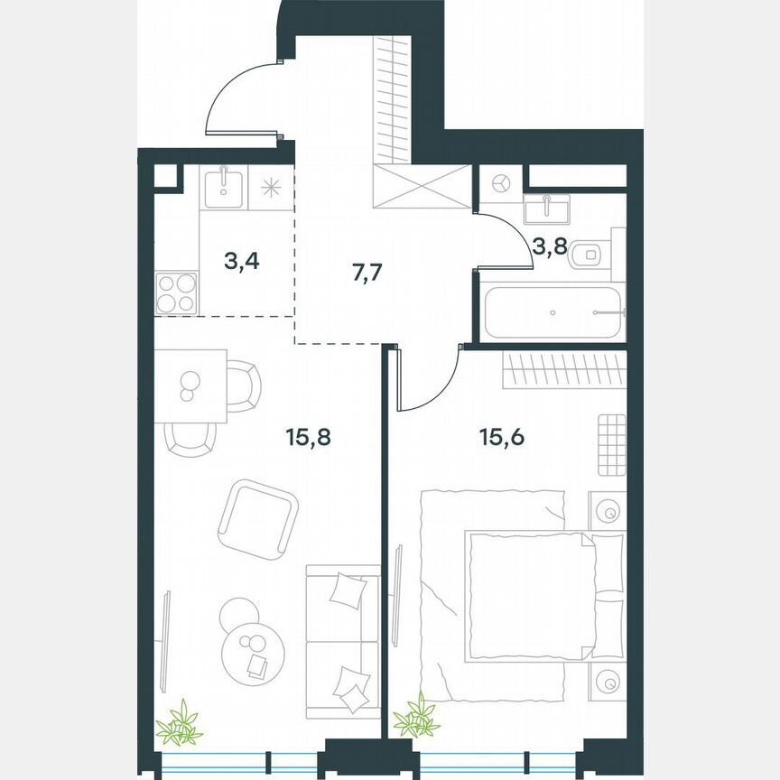 2-к. квартира, 46,3 м², 5/19 эт.