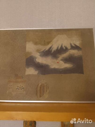 Картина, вулкан Фудзияма.Шелкография