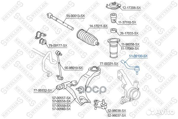 Наконечник рулевой lexus rx300 330 350 перед