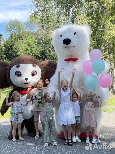 Белый мишка, Чебурашка поздравление аниматоры