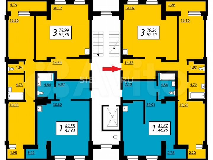 3-к. квартира, 79,4 м², 2/8 эт.