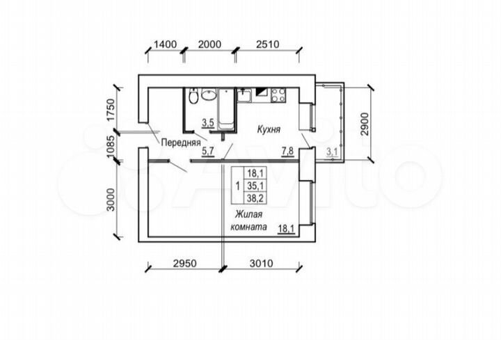 1-к. квартира, 38,2 м², 3/4 эт.