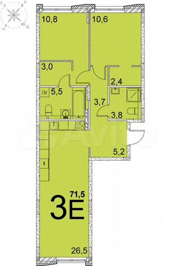 2-к. квартира, 71,5 м², 2/9 эт.
