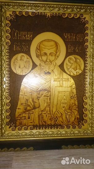Икона николай чудотворец выжженная на дереве