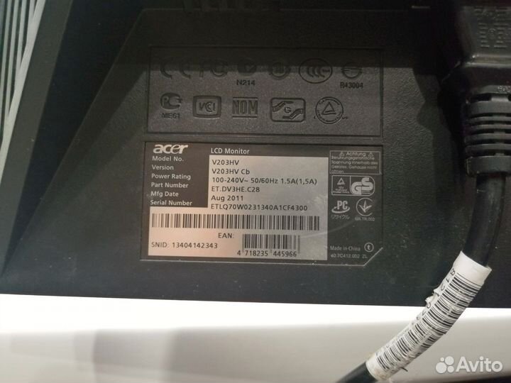 Отличный монитор Acer v203hv на 20