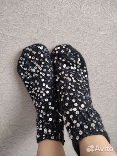 Носки вязаные с пайетками и люрексом