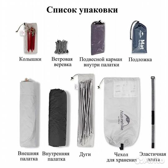 Палатка Naturehike Mongar 2 двухместная 20D