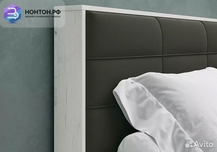 Кровать Агата дуб крафт белый / велюр серый