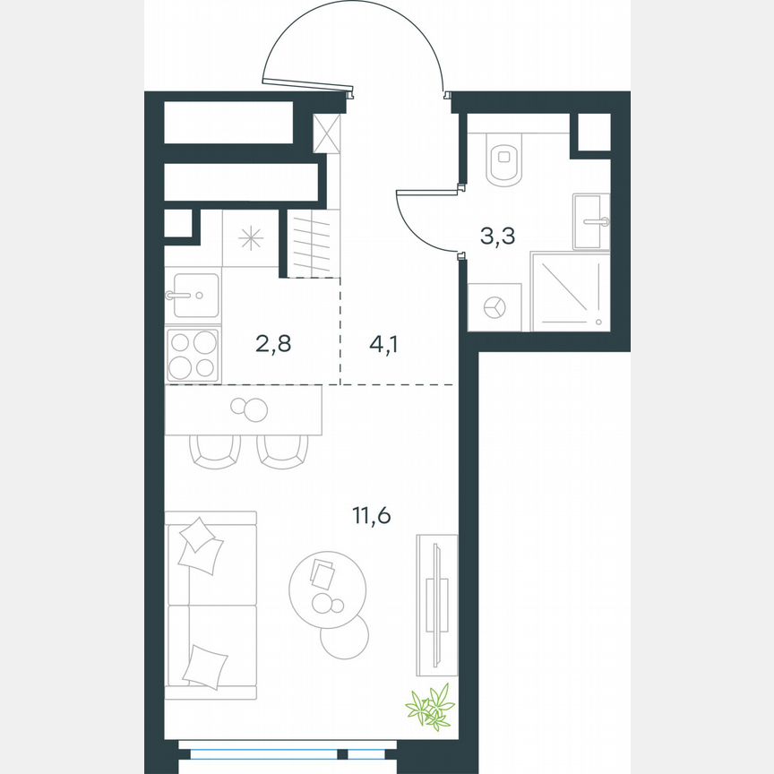 Квартира-студия, 21,8 м², 35/37 эт.
