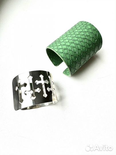 Браслеты змеиная кожа зеленый, металлический