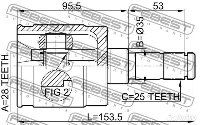 Шрус внутренний левый 28x35x25