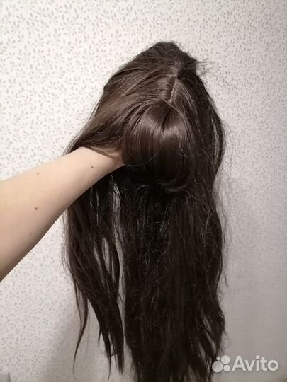 Парик длинный каштановый с челкой