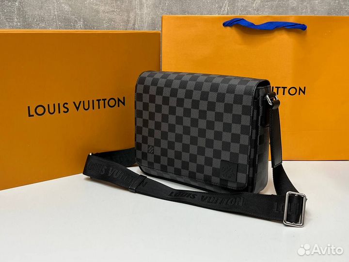 Сумка мужская Louis Vuitton district кожаная черна