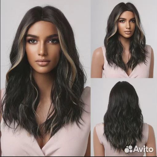 Парик из синтетических волос с светлыми прядями