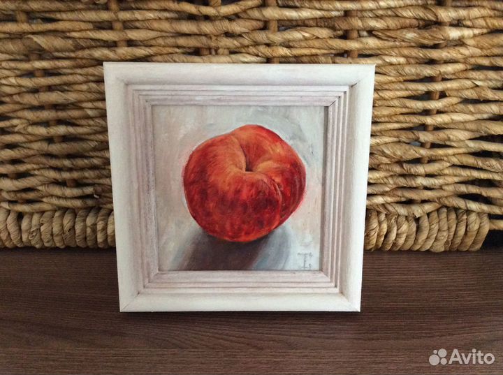Картина маслом фрукты Персик миниатюра
