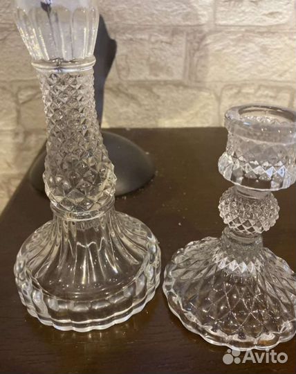 Подсвечники, пресс-стекло, цветное, винтаж