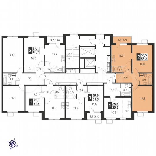 2-к. квартира, 57,6 м², 3/24 эт.