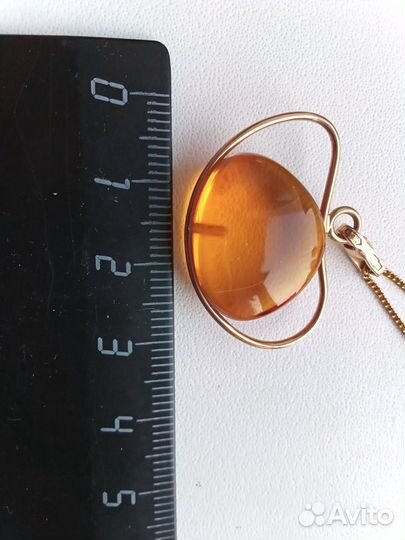 Кулон янтарь, цепочка 70см винтаж СССР золото 583