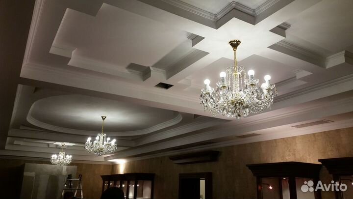 Установка карнизов, люстр