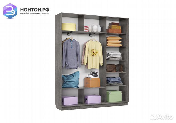 Шкаф-купе трёхдверный Дана с 2 зеркалами бетон