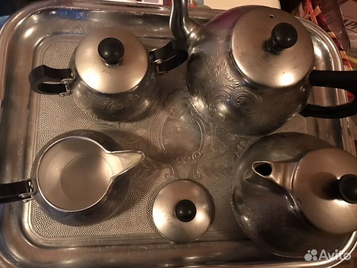 Набор посуды на подносе мельхиор