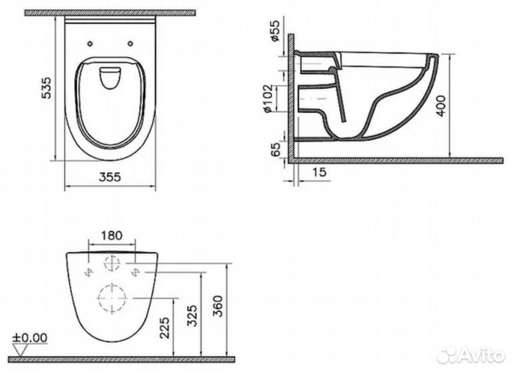 Комплект безободковый унитаз с инсталяцией Vitra