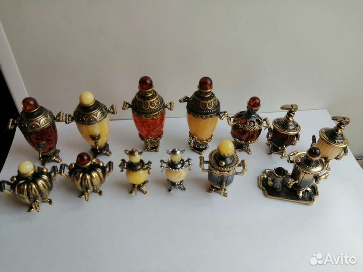 Самовар из бронзы с янтарем