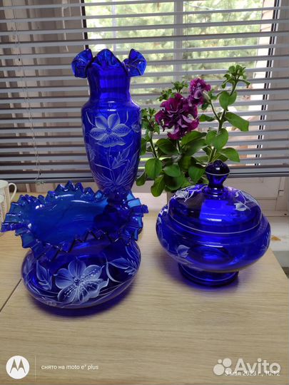 Бисквитница,зефирница Богемия кобальт