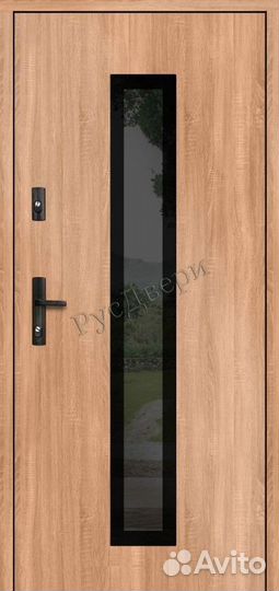 Входная металлическая дверь с окном для улицы