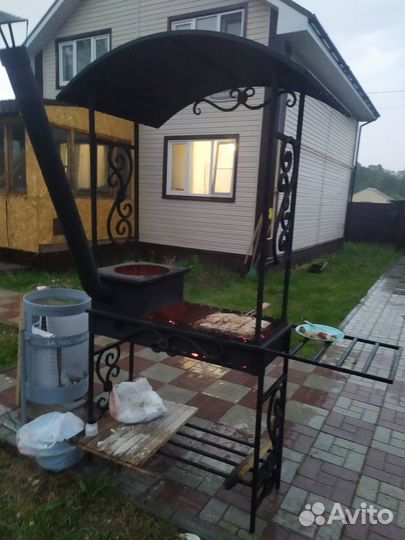 Мангал с крышей и печкой лод казан