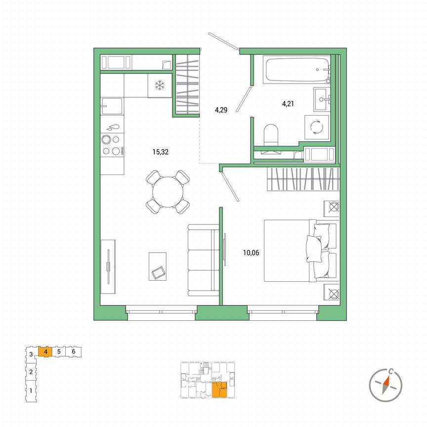 1-к. квартира, 33,9 м², 1/7 эт.