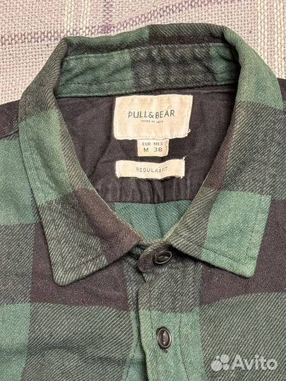 Рубашка pull&bear в клетку зеленая мужская