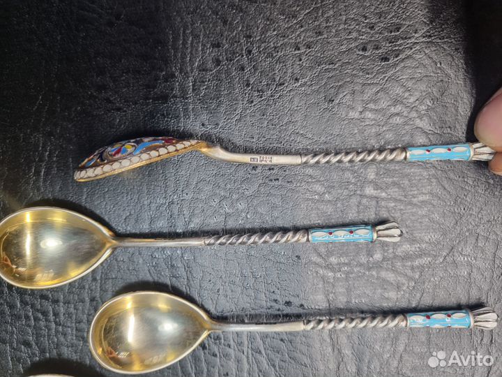 Ложка серебро эмаль 84