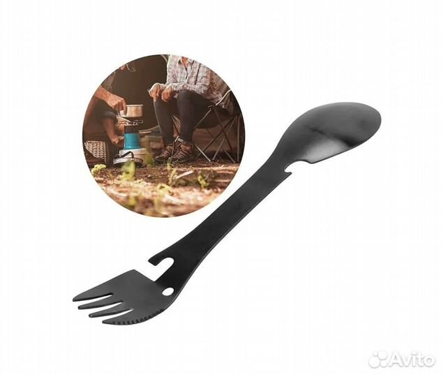 Туристическая ложка - вилка 5 в 1, Черная