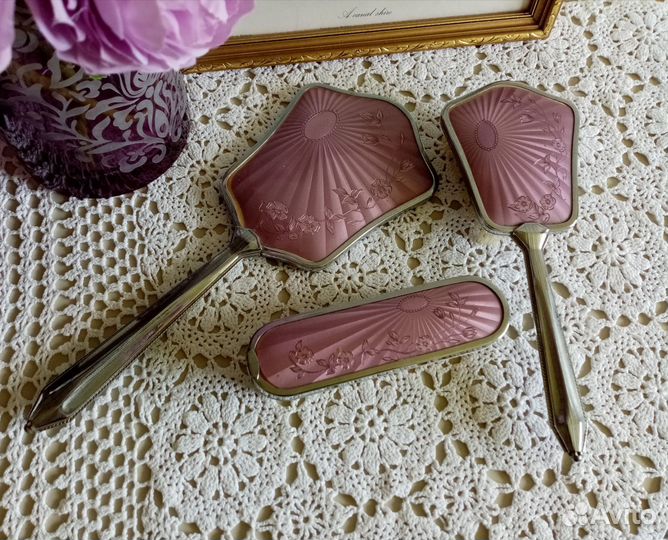 Зеркало расческа щётка набор женский винтаж Англия