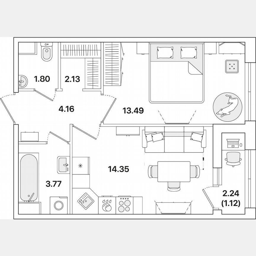 1-к. квартира, 40,8 м², 1/12 эт.