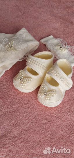 Нарядные пинетки, колготки и повязка