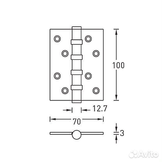 Петля дверая archie sillur A010-C 100X70X3-4BB P.chrome, хром