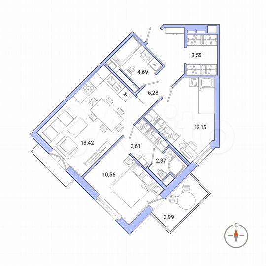 2-к. квартира, 62,8 м², 2/10 эт.